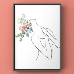 Modern minimalist women line art & flowers print